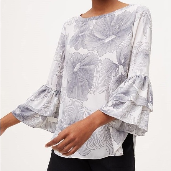 LOFT Hibiscus Tiered Bell Sleeve Top - Picture 3 of 6